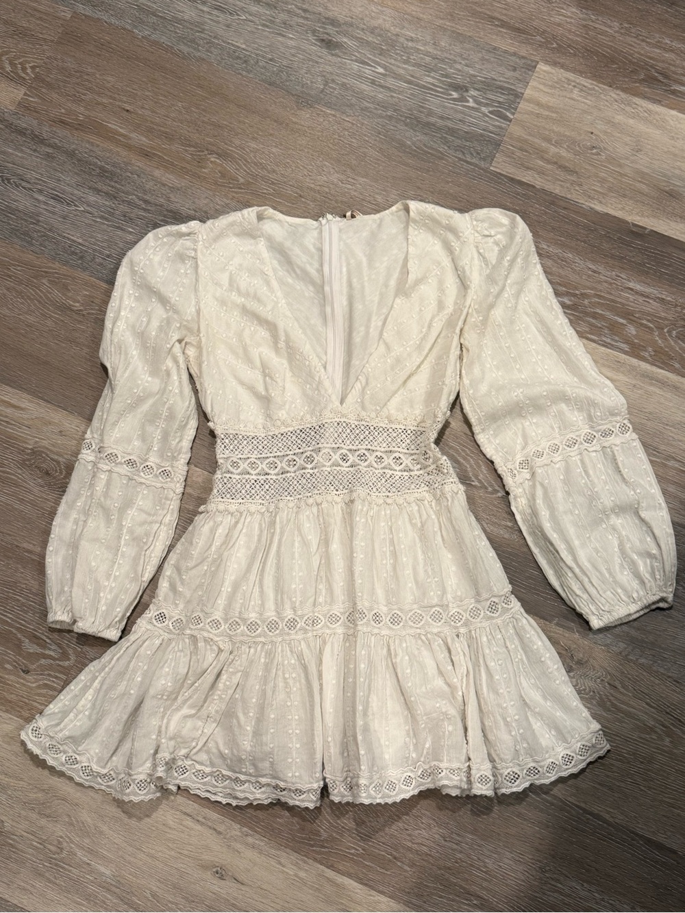 Free People Cream Lace Tiered Mini Dress